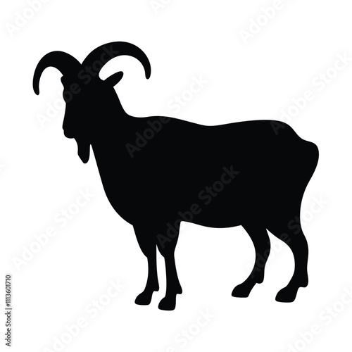 A black goat with horns