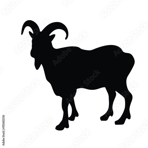 A black goat with horns