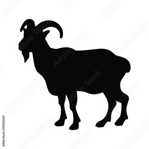 A black goat with horns