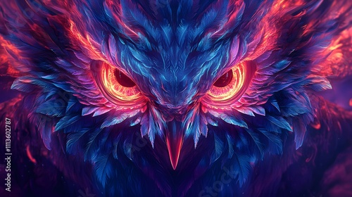  mystical owl with vivid neon colors and glowing accents