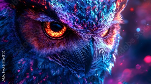  mystical owl with vivid neon colors and glowing accents