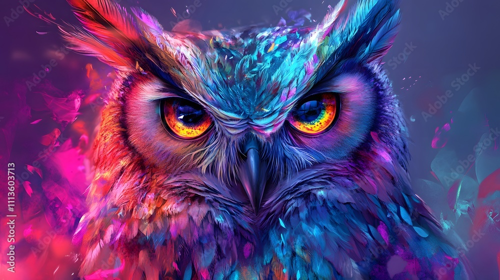 mystical owl with vivid neon colors and glowing accents mystical owl with vivid neon colors and glowing accents