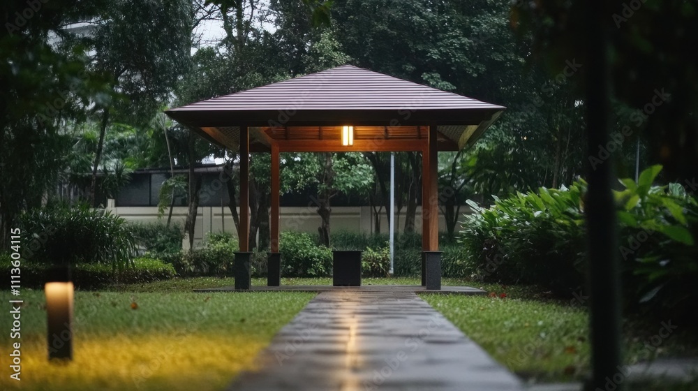 Illuminated Gazebo Pathway Garden Landscape Illuminated Gazebo Pathway Garden Landscape