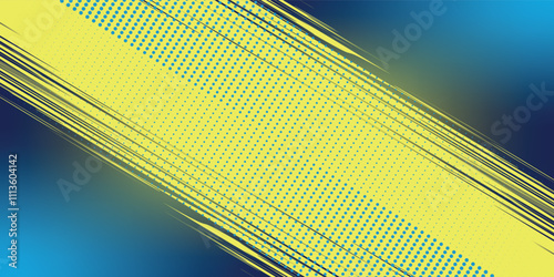 Yellow halftone dots and dark blue color pattern on gradient grunge texture background.