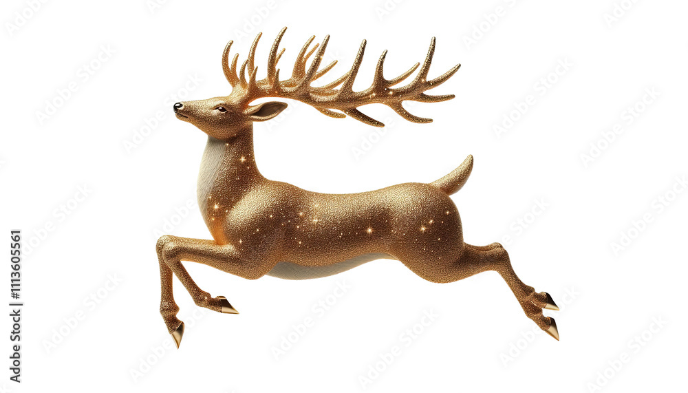 Fototapeta premium Leaping Golden Deer With Glitter Finish