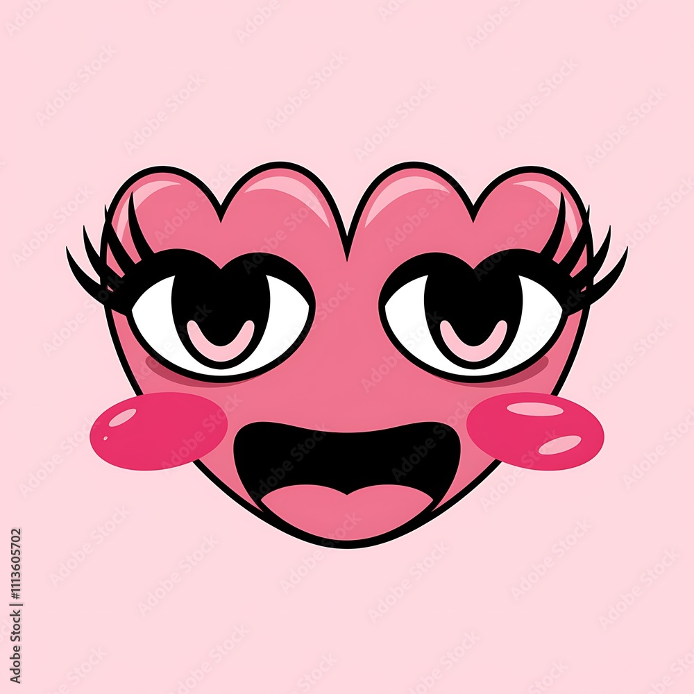 Happy Pink Heart Face With Big Eyes And Lashes Happy Pink Heart Face With Big Eyes And Lashes