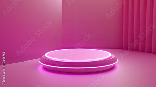 Modern Studio Display with Pink Lighting and Minimalist Design Element