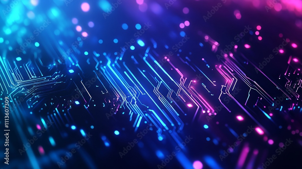 Abstract glowing circuit board, neon pink and blue lines, technology background. Abstract glowing circuit board, neon pink and blue lines, technology background.