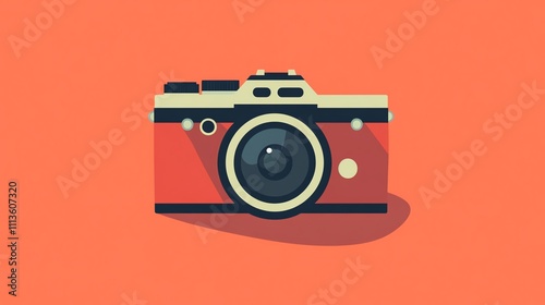 An illustration of a simple red camera.