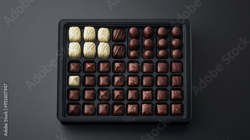 Delightful assortment of chocolates arranged neatly in a dark box for a speci...