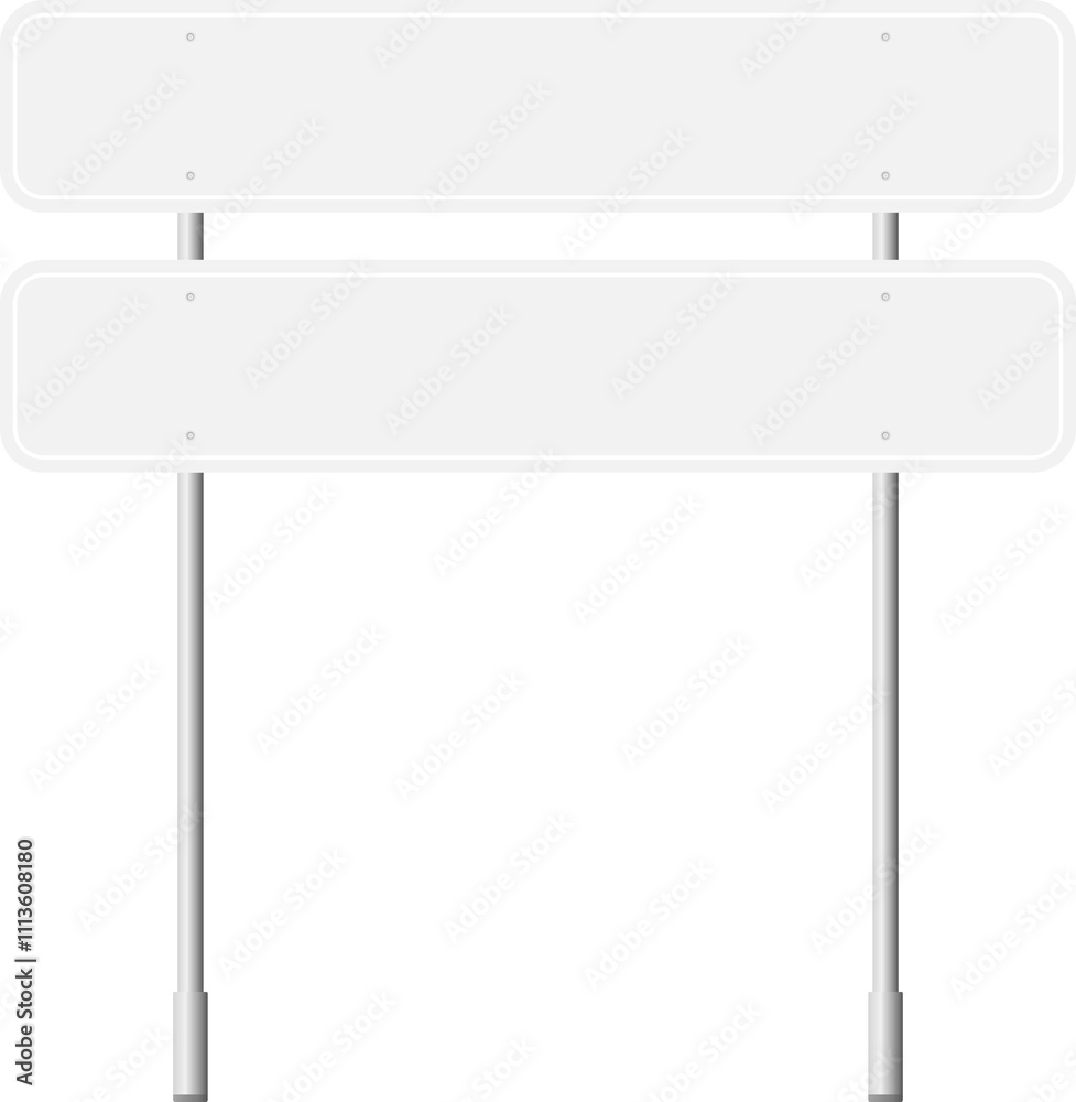 Various road, traffic signs. Highway signboard on a chrome metal pole. Blank white board with place for text. Information sign mockup. Various road, traffic signs. Highway signboard on a chrome metal pole. Blank white board with place for text. Information sign mockup.