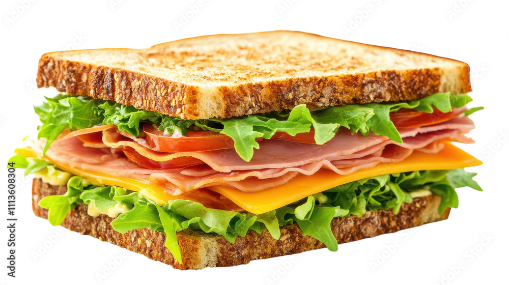 Layers of crisp lettuce, juicy tomatoes, and assorted deli meats create a colorful and appetizing sandwich stacked high on toasted whole grain bread, perfect for a satisfying lunch Layers of crisp lettuce, juicy tomatoes, and assorted deli meats create a colorful and appetizing sandwich stacked high on toasted whole grain bread, perfect for a satisfying lunch