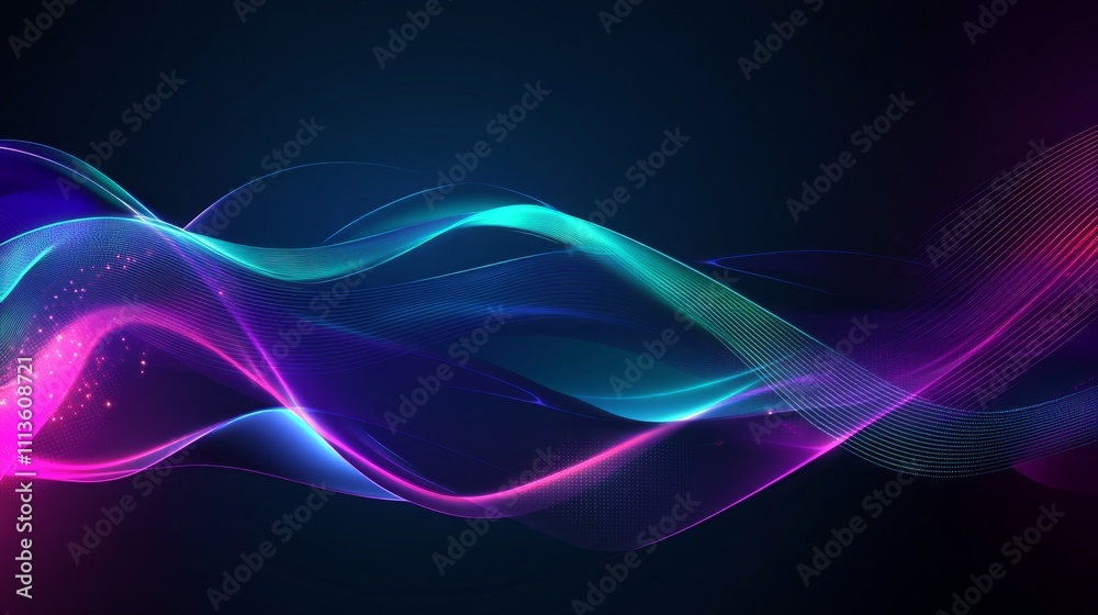 Abstract neon waves flowing smoothly on dark background. Abstract neon waves flowing smoothly on dark background.