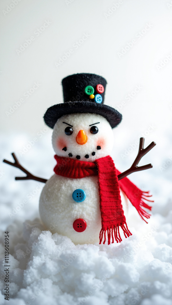 Whimsical Toy Snowman on Snow: Perfect for Holiday Ads, Greeting Cards, and Winter-Themed Promotions Whimsical Toy Snowman on Snow: Perfect for Holiday Ads, Greeting Cards, and Winter-Themed Promotions