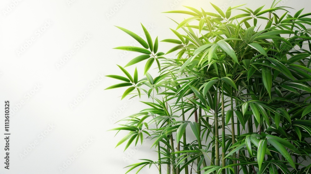 Fototapeta premium Lush green bamboo plants against a light background, symbolizing tranquility and nature.