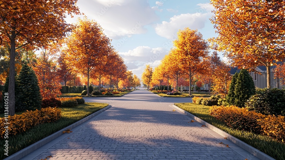 Fototapeta premium Autumn trees lining driveway