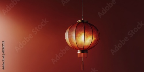 Elegant red lantern illuminates a cozy setting with warm light and intricate ...