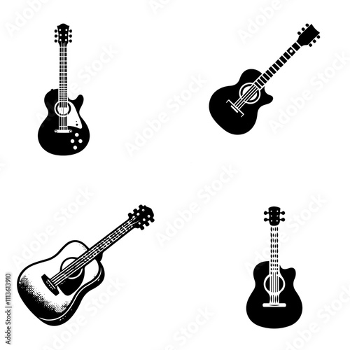 Clean vector silhouette of guitar  in isolated white background.