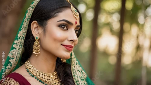 A beautiful young woman wearing a traditional saree