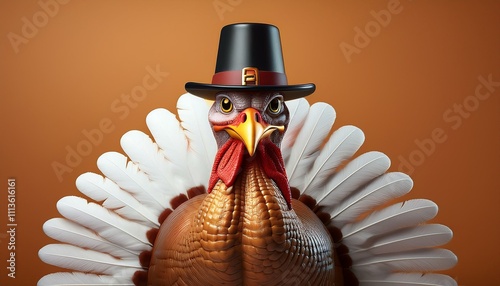 A cartoon turkey sports a Pilgrim hat and a body shaped like a baseball photo