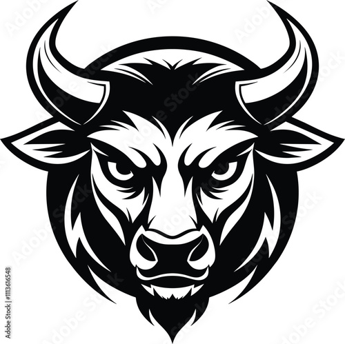 Angry bull head with horns logo vector illustration