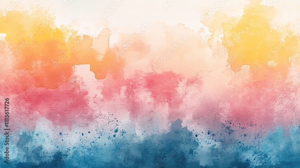 Fototapeta premium Vibrant watercolor splash in sunset hues on canvas