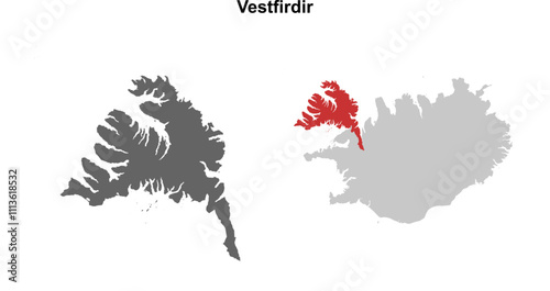 Vestfirdir region blank outline map set photo