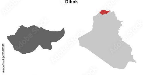 Dihok governorate blank outline map set photo