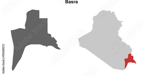 Basra governorate blank outline map set