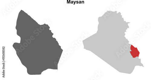 Maysan governorate blank outline map set photo