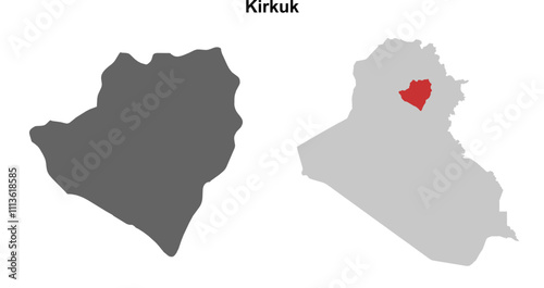 Kirkuk governorate blank outline map set