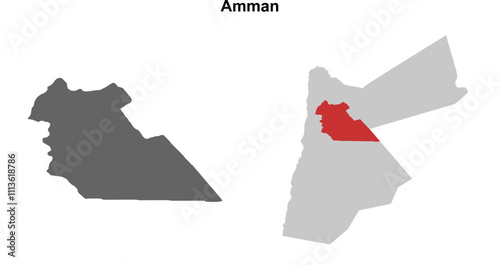 Amman governorate blank outline map set