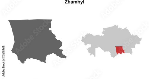 Zhambyl region blank outline map set photo