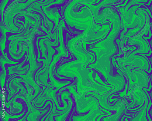 Seamless green swirl waves. Hand drawn background. Trendy textile, fabric, wrapping 