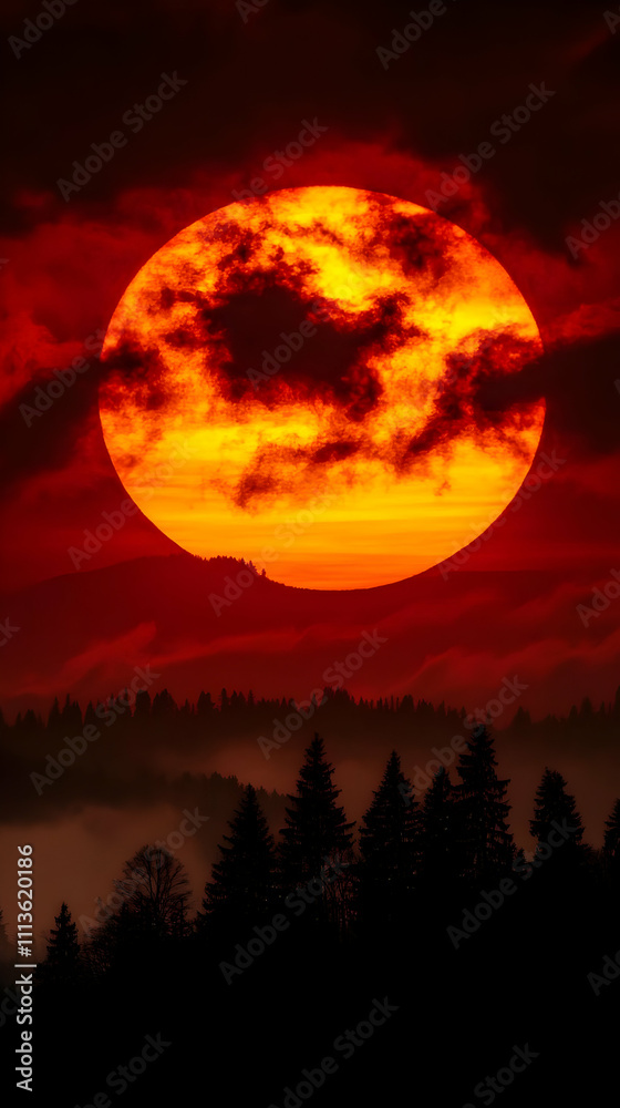 Fiery Sunset Landscape Illustration Fiery Sunset Landscape Illustration