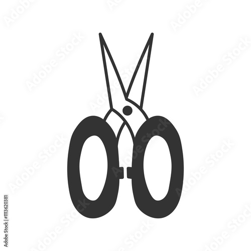 Sewing Scissors Doodle Icon. Hand drawn grafting tool. Handicraft symbol. Isolated vector illustration