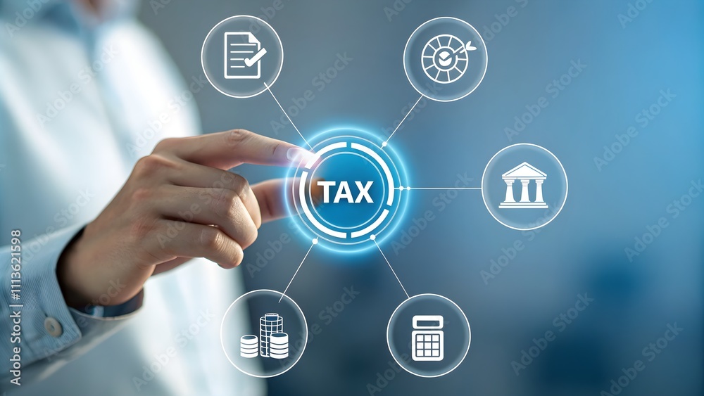 Intuitive Tax Filing Concept Displayed Through Interactive Elements and Close-up Touch Interaction with Financial Icons and Graphs Intuitive Tax Filing Concept Displayed Through Interactive Elements and Close-up Touch Interaction with Financial Icons and Graphs