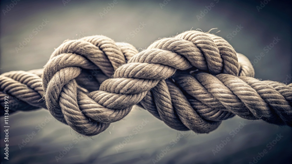 Close-up of tightly knotted rope in monochromatic tones , rope, close-up, knot, tied, tangled, texture, twisted, gray, black Close-up of tightly knotted rope in monochromatic tones , rope, close-up, knot, tied, tangled, texture, twisted, gray, black