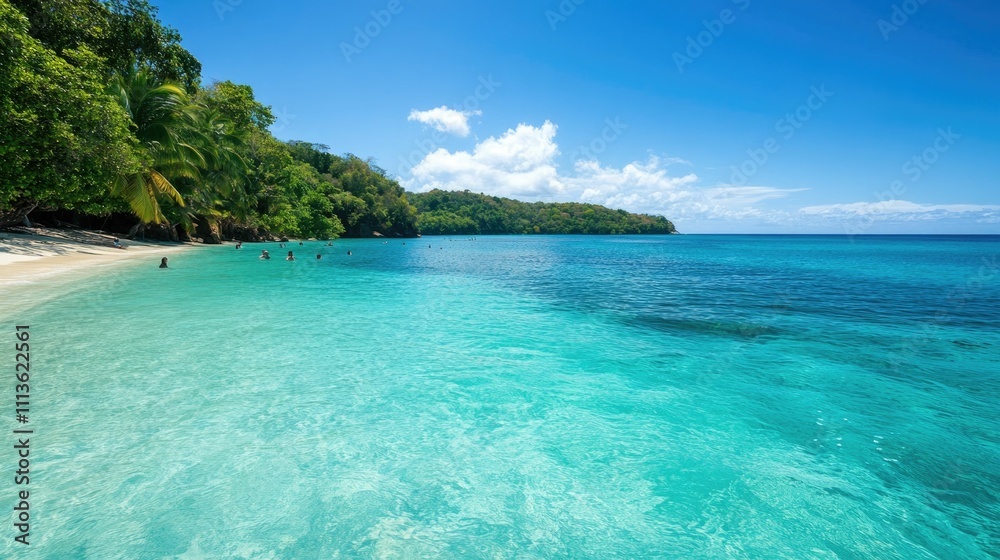 Fototapeta premium Snorkeling Fun in Tranquil Turquoise Waters During a Beachside Adventure in a Tropical Paradise