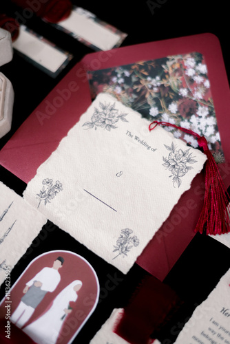 Islamic wedding keepsake template design with rings and accessories