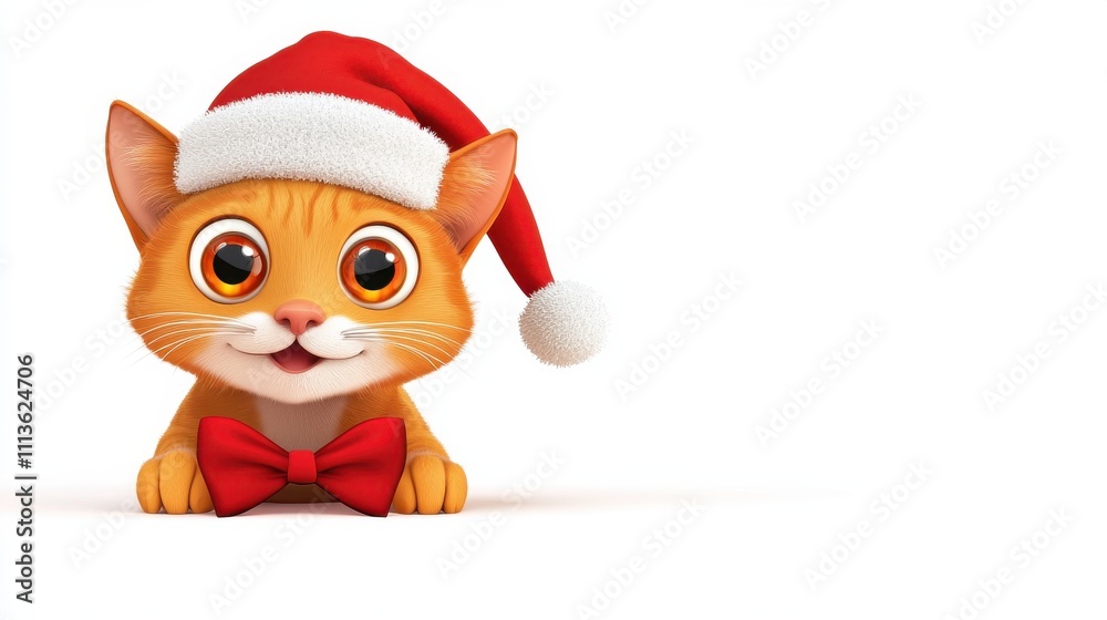 Cute Christmas Cat in Santa Hat and Bow Tie Smiling and Feeling Festive Cute Christmas Cat in Santa Hat and Bow Tie Smiling and Feeling Festive