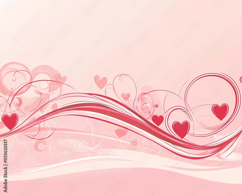 A pink background with hearts and swirls, a Valentine's Day theme, vector illustration, flat design, digital art, a cute style, a romantic atmosphere A pink background with hearts and swirls, a Valentine's Day theme, vector illustration, flat design, digital art, a cute style, a romantic atmosphere