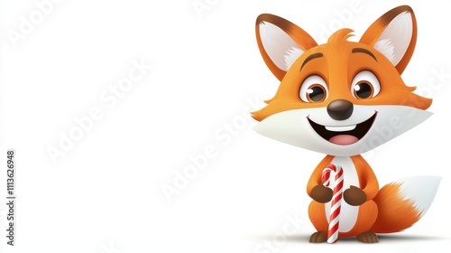 Cute cartoon fox character smiling in the forest with a cheerful friendly expression