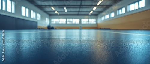 Wrestling Match Preparation Empty Gym Smooth Mat Indoor Space Ground Level Focus on Training Environment