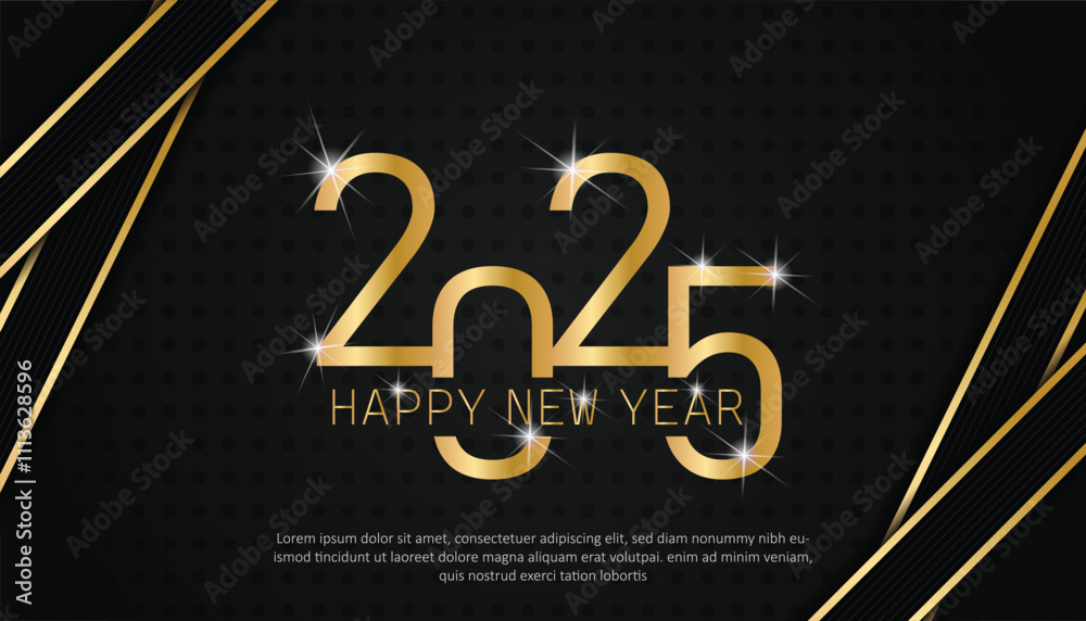 Golden premium vector design for happy new year celebration. shining golden and black happy new year greeting card. luxury design for banner, poster, social media or advertisement Golden premium vector design for happy new year celebration. shining golden and black happy new year greeting card. luxury design for banner, poster, social media or advertisement