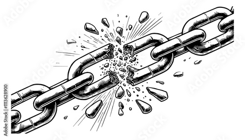 freedom broken chain engraving black and white outline
