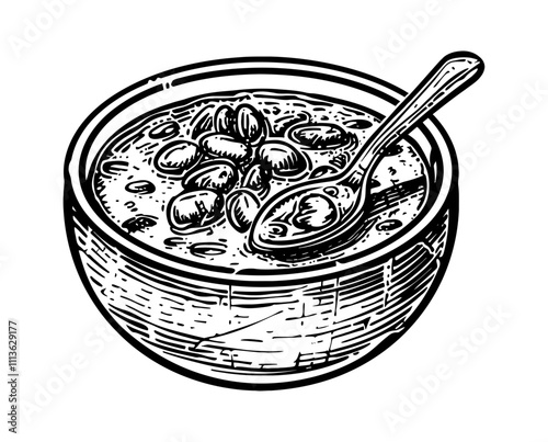 chili corn carne engraving black and white outline