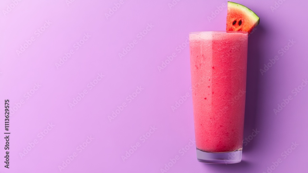 Glass of pink juice with a slice of watermelon in it. The juice is poured into a clear glass, and the watermelon slice is floating on top of the juice. Concept of freshness and healthiness Glass of pink juice with a slice of watermelon in it. The juice is poured into a clear glass, and the watermelon slice is floating on top of the juice. Concept of freshness and healthiness