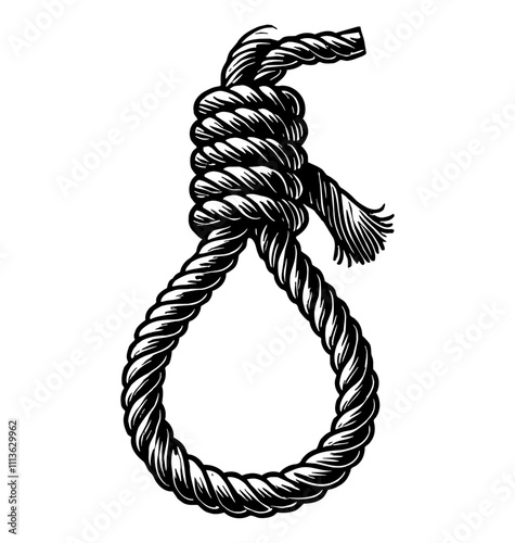 rope noose engraving black and white outline