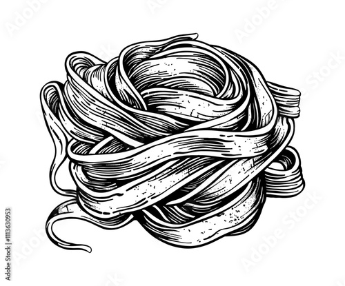 pasta noodle engraving black and white outline